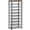 10 Tier Shoe Rack, Narrow Shoe Storage Organizer with 9 Metal Shelves, Saving Space, Stable and Sturdy, Hold 18-27 Pairs of Shoes, for Entryway, Hallway, Living Room, Rustic Brown