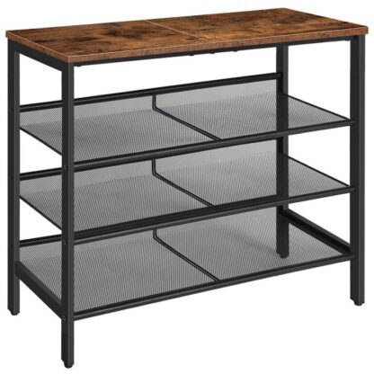 shoe rack, 4-zapatero de niveles, estante de zapato para la entrada, armario, agujeros 12-15 Pares de zapatos, Organizador de almacenamiento de zapatos con 3 estantes de malla de metal, sólido y estable, industrial, marrón rústico