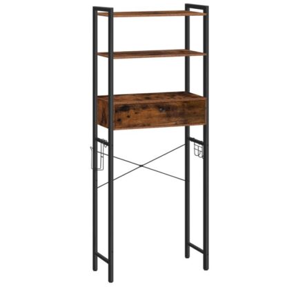 Rangement au-dessus des toilettes, 3 Étagère de rangement pour salle de bain avec tiroirs, Économiseur d'espace de salle de bain autoportant avec porte-papier toilette et crochet, Économiser de l'espace, Brun rustique