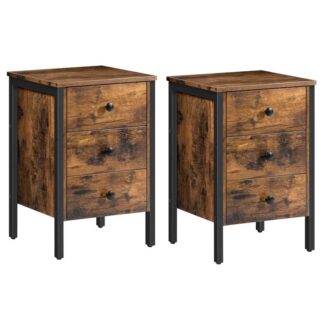 set de mesas de noche de 2, mesa final con 3 cajones y estante de almacenamiento, mesa final de estilo industrial retro, para sala de estar, dormitorio, ensamblaje fácil, marrón rústico
