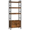 4-étagère de niveau avec des portes, bibliothèque en bois industrielle avec rangement, étagère de stockage avec rails protecteurs, pour le salon, bureau à domicile, brun rustique et noir