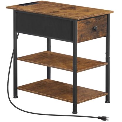 Koncový stůl se zásuvkou a policí, Úzké boční stoly s nabíjecí stanicí, SLIM SOFA TABLE s netkanou zásuvkou, Noční stolek na posteli s úložným, Pro malé prostory, obývací pokoj
