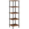5-supporto per scaffali d'angolo di livello, scaffale di visualizzazione a rack quadrata angolare, supporto per impianti di portapacchi alti, libreria d'angolo per piccoli spazi, soggiorno, ufficio a casa, cucina, rustico marrone e nero