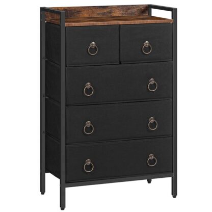 5 drawer dresser, Crescedor para o quarcômodawers, Estrutura de aço resistente, Top de madeira, com alças, grande capacidade, Para o quarto, sala de estar, bengaleiro