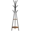 Freestanding Coat Rack Hall Tree with 2 Storage Shelves and 9 Hooks Rustic Brown and Black