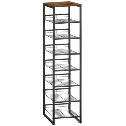 Schong Rack, Schmuel Schong Rack, Héich Schong Rack, 8-Tier Schong Späicher Organisatorer, Slim Schong Späichere mat Upassbar Metal Regal, Vertikal Schong Tower fir Entrée, Industriell, Rustikal Braun