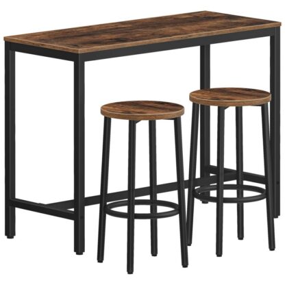Barbord og stole sæt, 47.2" Barbord og 2 Barstole, 3-Stykke spisebord sæt, Solid og stabil, til køkken, Stue, Nem montering, Rustik brun og sort