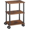 Support d'imprimante, 3-Chariot d'imprimante mobile industriel sous le bureau avec étagère, Support de machine robuste sur roues pour la maison, Bureau, Brun rustique et noir