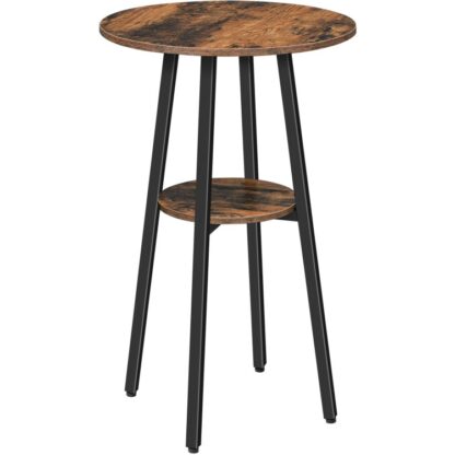 Palkkipöytä, Pyöreä pubipöytä, 2-Tier -bistropöytä säilytystilassa, 37.4" Pienten tilojen korkea yläpöytä, Cocktailpöytä, jossa on ylin hiukkaslevy keittiöön, Helppo koota, Maalaismainen ruskea