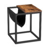 Sidebord med magasinstativ Sling, Retro industriel natbord, træ look accent -slutbord til små rum, Stue og soveværelse, Robust metalramme, Let samling, Rustik brun