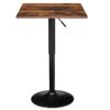 Table de barre carrée, Table basse haute, 27"-35.4" Table de pub à hauteur réglable, Table de bistro avec base, pour Bar, Pub, Bistro, Salle à manger, Salon, Brun rustique et noir