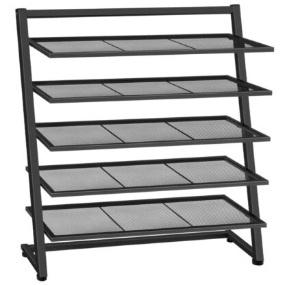 Metal Schong Rack, Gratis stännege Schong Sader Regal mat 5-Layer Mesh Frame, 5 Tier Schong Späichere Rack, Staun Ëffling 20-25 Puer Schong, Fir Entrée, Schlofkummer an der Hal, industriell, schwaarz