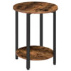 Rundt sidebord, sofa sofabord med opbevaringshylde, 2-Tier Industrial End Table, Stabil metalramme, Træ look accentbord til små rum, stue, soveværelse, Rustik brun