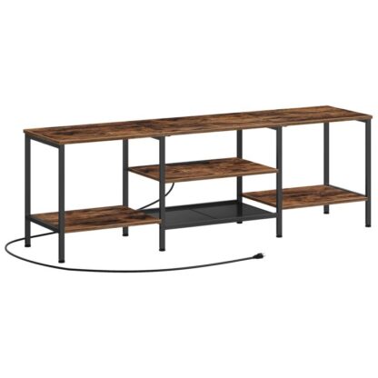 TV est avec des prises de courant pour 75 pouces, Table de la console de télévision avec armoire de rangement ouverte, Centre de divertissement des médias industriels pour chambre à coucher, brun rustique et noir