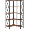 Étagère d'angle, 5-Bibliothèque en forme de L, Organisateur de stockage de haut niveau industriel à aire ouverte, Rack de rangement vertical, pour le salon, Bureau à domicile, Brun rustique et noir