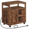 support d'imprimante avec station de charge, armoire de rangement en bois roulant sur roues, 3 table de chariot d'imprimante de niveau pour le bureau à domicile brun rustique