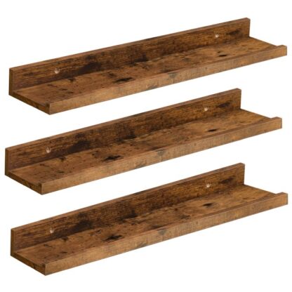 prateleiras flutuantes, Conjunto de prateleira de parede de 3, 23.6 prateleira pendurada de polegadas com borda elevada e suportes invisíveis, para banheiro, quarto, cozinha, escritório, Decoração da sala de estar, marrom rústico
