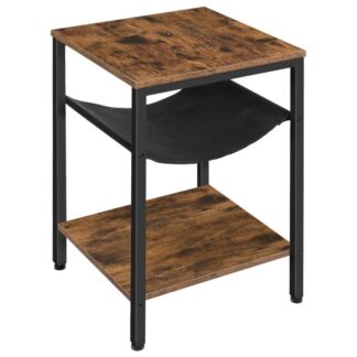 tavolino laterale, comodino con archiviazione per rack riviste, stile industriale retrò accanto al tavolo, Assemblaggio facile, mobili per accento look in legno con telaio metallico, rustico marrone e nero