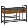 Shoe Bench, Entryway Bench with Lift Top Storage Box, 2-Tier Shoe Rack Storage Bench with Cushion for Entryway, Living Room, Bedroom, Hallway, Black and Rustic Brown