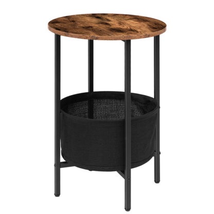 Runder Beistelltisch mit abnehmbarem und waschbarem Lagerkorb, Industrielle Endtabelle, Holz Look Accent -Nachttisch für kleine Räume, Wohnzimmer und Schlafzimmer, Einfache Montage, rustikales Braun
