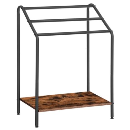 Отдельно стоящий полотенце для ванной, 23.6" l x 14.2" w x 33.9" час, 3 Уровень одеяла для гостиной, Одеятная лестница держатель, Сушная и дисплейная стойка, деревенский коричневый и черный