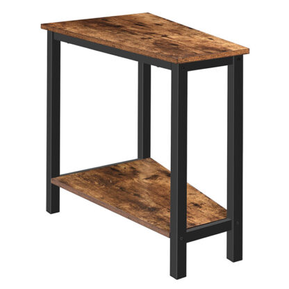 rustic brown wedge end table, боковой стол в клинке с хранением, Акцентный стол промышленного треугольника для небольшого пространства, угол, гостиная, квартира