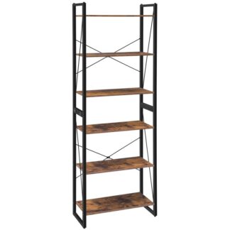 6-libreria a più livelli, organizzatore di scaffali di stoccaggio regolabile, 2 In 1 libreria dell'ufficio di casa, libreria di scaffali aperti industriali, consolle, per soggiorno, ufficio, studio, marrone rustico