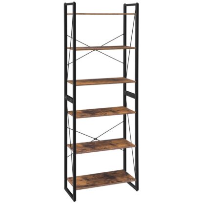 6-libreria a più livelli, organizzatore di scaffali di stoccaggio regolabile, 2 In 1 libreria dell'ufficio di casa, libreria di scaffali aperti industriali, consolle, per soggiorno, ufficio, studio, marrone rustico