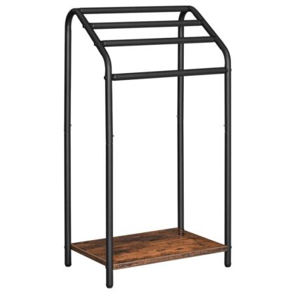 Raca tuáille saorsheasaimh, 4 Seastán raca blaincéad sraithe, 16.3"L x 11.2" W x 31.3 "h, Coinníonn dréimire bán, Raca chuilt, Raca triomaithe agus taispeána, Seomra Maireachtála, Folctha, Rustic donn agus dubh