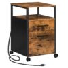 2 Classeur à tiroirs, Classeur avec station de recharge, Armoire de bureau avec étagère ouverte, roues, Dossiers suspendus, pour A4, Taille des lettres, Bureau à domicile, Brun rustique
