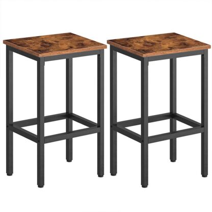 bar tabureleri, set 2 Ayak çizgisli çubuk sandalyeler, siyah çelik çerçeve, ayarlanabilir ayaklar, oturma odası için, yemek odası, mutfak, endüstriyel tasarım, rustik kahverengi