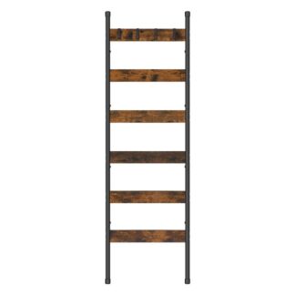 Scala coperta, 6-Portasciugamani a più livelli con ganci, Porta coperte da parete, Mensola decorativa per scaletta espositiva, Sciarpe, Industriale, Soggiorno, Camera da letto, Marrone rustico e nero