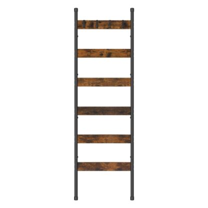 Escada de manta, 6-Toalheiro Tier com Ganchos, Rack de manta de tendência de parede, Prateleira de escada decorativa, Lenços, Industrial, Sala de estar, Quarto, Rústico Marrom e Preto