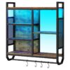 Rustic Brown and Black Gaming Floating Shelves, Wall Mounted Display with LED Lights, 4-Tier Adjustable Hanging Shelf, Storage Rack with 4 Hooks, for Room
