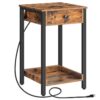 nightstand with charging station, tall side table, end table with drawer and storage shelf, industrial end telephone table, for study, bedroom, space saving, rustic brown and black