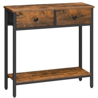 Tábla Console caol, Tábla Consól caol le 2 Tarraiceán Neamh-fite, Tábla Halla le Stóráil, Tábla Consól Beaga le haghaidh Spásanna Beaga, Seomra Maireachtála, Tionscail, Rustic donn agus dubh