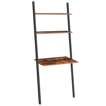 Scrivania del computer su scala, Small Home Office Scrivania con libreria, scaffale della scala industriale, STURDy Metal Frame, Workstation che risparmia spazio, Assemblaggio facile, marrone rustico