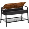 shoe storage bench, flip top entry bench shoe rack, small bench with storage and mesh shelves in entryway, hallway, living room, bedroom, strong stability, easy assembly, rustic brown