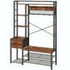 Hall Tree with Bench, Coat Rack with Shoe Storage, Entryway Bebch with Coat Rack, Coat and Shoe Rack, 5-Tier Shelves, 2 Fabric Drawers, 9 Coat Hooks, 4 Side Hooks, Rustic Brown