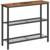 29.5" Consolle stretta, 3-Tavolo d'ingresso a livelli, Tavolino da divano sottile con ripiani, Tavolino, Tabella di visualizzazione, per corridoio, Entrata, Soggiorno, Camera da letto, Marrone rustico e nero