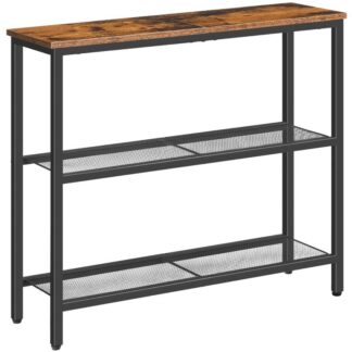 29.5" Consolle stretta, 3-Tavolo d'ingresso a livelli, Tavolino da divano sottile con ripiani, Tavolino, Tabella di visualizzazione, per corridoio, Entrata, Soggiorno, Camera da letto, Marrone rustico e nero