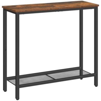 consolle stretta, piccolo tavolo d'ingresso con scaffale, 2 tavolo sottile di livello, tavolino, Tabella di visualizzazione, per corridoio, soggiorno, camera da letto, foyer, rustico marrone e nero