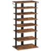 Scarpiera verticale, 8-Organizzatore per riporre scarpe a più livelli con ganci, Scarpiera stretta per 16 Coppie, Risparmio di spazio, Stabile e forte, per l'ingresso, Guardaroba, Soggiorno, Camera da letto, Marrone rustico