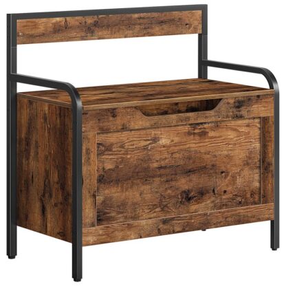 Coffre de rangement, Coffre de rangement avec dossier, Banc de rangement, Les soutiens 220 kg, Banc à chaussures d'entrée avec boîte de rangement relevable, Armature en métal, pour l'entrée, Couloir, Chambre à coucher, Brun rustique