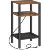 Tall End Table with Charging Station, 3-Tier Telephone Table with Storage Shelves, Narrow Side Table with Type-C and USB Port for Living Room, Bedroom, Easy Assembly, Rustic Brown