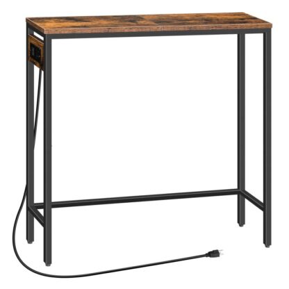 Schmaler Konsolentisch mit Stromversorgungsstellen, 29.5" kleiner Eingangstisch mit Ladestation, dünner Sofatisch, Seitentisch, für Flur, Schlafzimmer, Wohnzimmer, rustikalbraun und schwarz