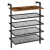 over the wall shoe rack, 5-tier wall mounted shoe rack, shoe organizer with 4 mesh shelves, industrial style, stable and durable, for hallway, living room, entryway