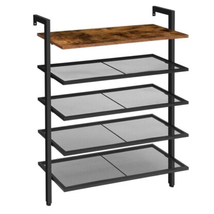 iwwer d'Mauer Schong Rack, 5-Tier Wall montéiert Schong Rack, shoe Organisator mat 4 Mesh Regaler, Industriellstil, stabil an haltbar, fir Hal, Wunnzëmmer, Entrée