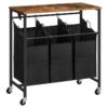 cart hamper níocháin, 3-Ciseán Níocháin Rannóige le Barr Smeach, 29.5"L x 15.7" w x 32.7 "h, sórtálaí níocháin, 3 10 Glór (38l), Málaí níocháin Fabraic Oxford inbhainte, donn tuaithe agus