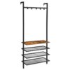 coat rack shoe rack, industrial hall tree with 5 movable hooks, against the wall 4 tier storage shelf organizer, easy assembly, stable and durable for hallway, living room